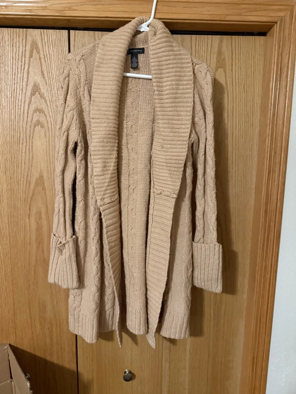 INC International Concepts Camel Cable Knit Open-Front Cardigan